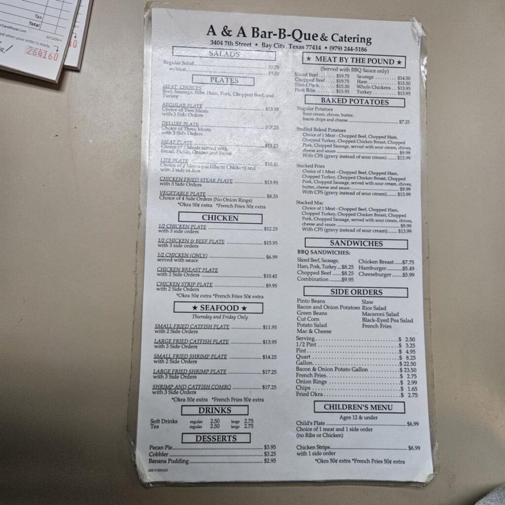A & A Bar-B-Que Menu 2