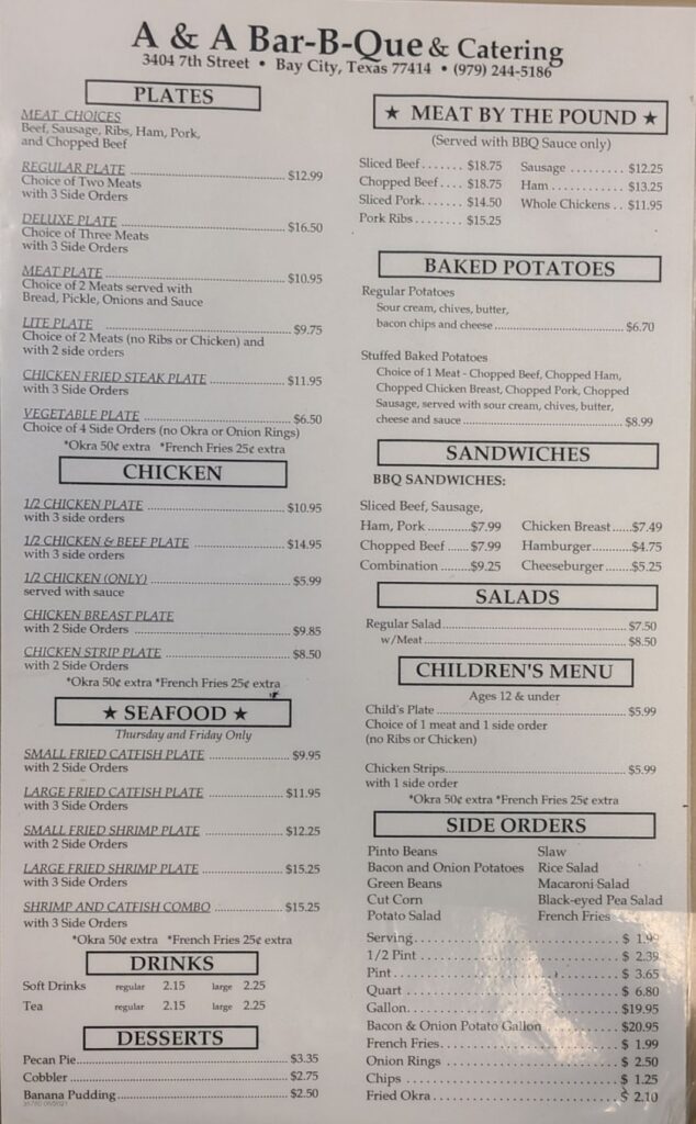 A & A Bar-B-Que Menu 3
